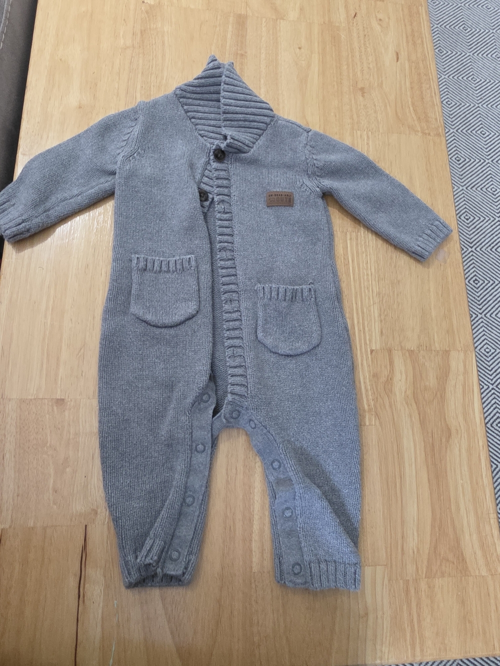 Carter's Gray Knit Baby Footie with Shawl Collar and Pockets